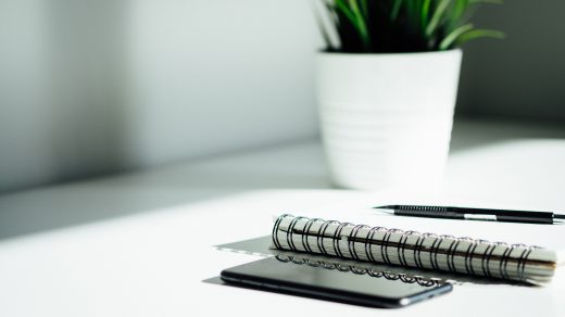 Bureau blanc avec plante verte